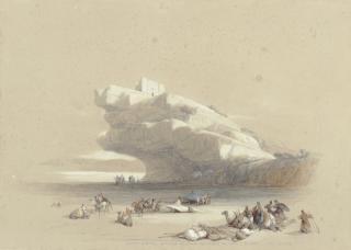 David Roberts, R.A. - The approach to Petra, looking up to an ancient watchtower