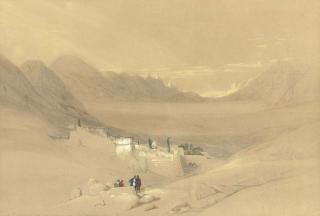 David Roberts, R.A. - The Convent of St. Catherine, Mount Sinai, Egypt, looking towards the Plain of the Encampment