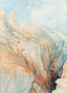 David Roberts, R.A. - The convent of St. Saba, near Ungedi