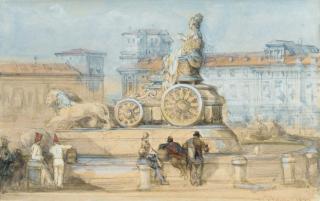 David Roberts, R.A. - The Cybeles fountain, Paseo del Prado, Madrid
