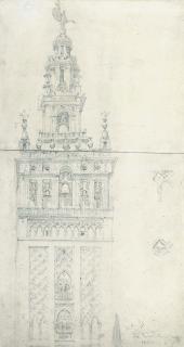 David Roberts, R.A. - The Giralda, or Moorish Tower, at Seville, Spain (illustrated); and The entrance to the church at Penshurst, Kent