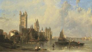 David Roberts, R.A. - The Houses of Parliament from Millbank