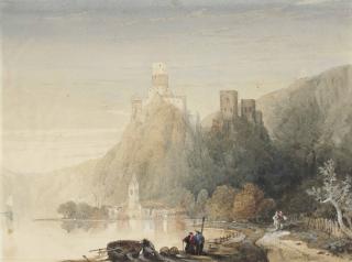 David Roberts, R.A. - The \'Zwei Bruder\' on the Rhine: Sterrenberg and Liebenstein castles above Kamp-Bornhofen, Germany