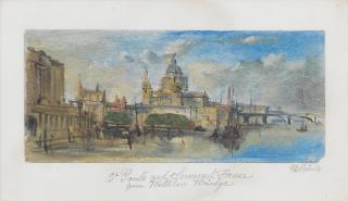 David Roberts, RA - St. Paul\'s and Somerset House from Waterloo bridge; Waterloo bridge; Charing Cross railway bridge the largest 10 x 23cm (3 15/16 x 9 1/16in)