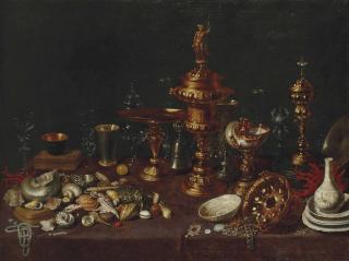 David Ryckaert II - Nature Morte Aux Coquillages, Avec Nautile, Des Vases, Des Verres Et Des Porcelaines Chinoises