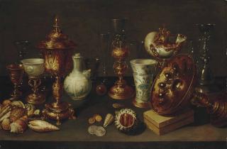 David Ryckaert II - Nature Morte Aux Coquillages, Avec Un Nautile, Des Vases, Des Verres Et Des Branches De Corail
