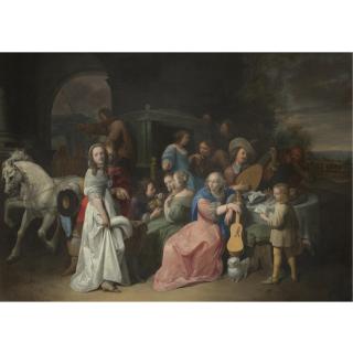 David Ryckaert III - An Outdoor Scene With An Elegant Company Attending And Playing Music, A Carriage Arriving In The Background