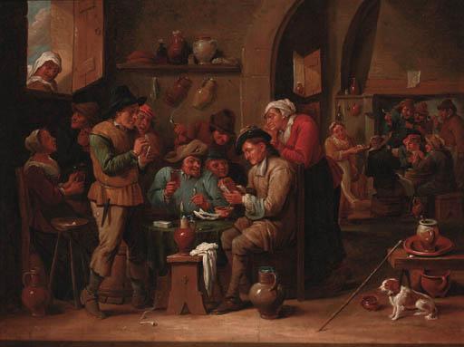David Ryckaert III - Peasants playing cards in a tavern interior