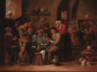 David Ryckaert III - Peasants playing cards in a tavern interior