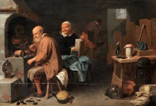 David Ryckaert III - The Alchemist And His Wife In A Workshop
