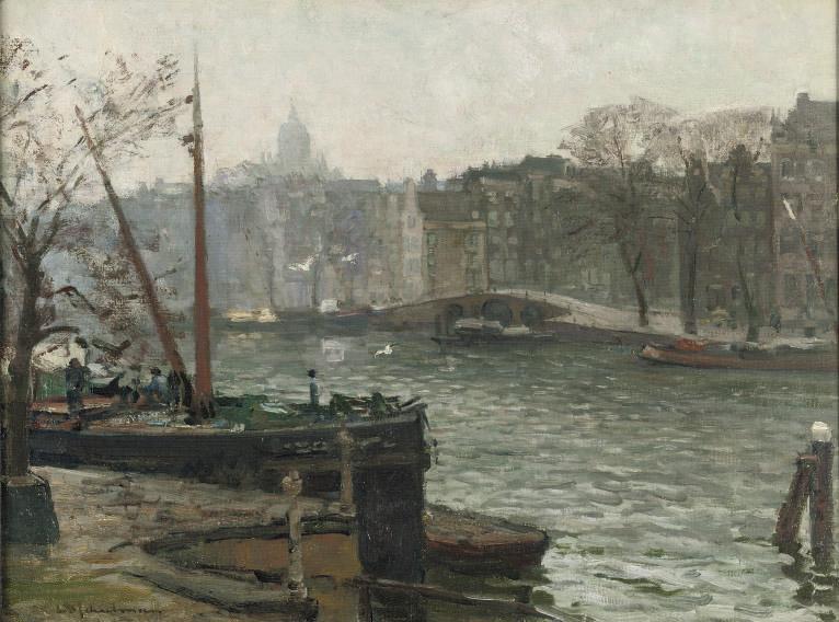 David Schulman - A view of a canal in Amsterdam