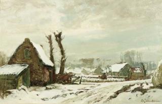 David Schulman - Winter, Laren: farms covered in snow