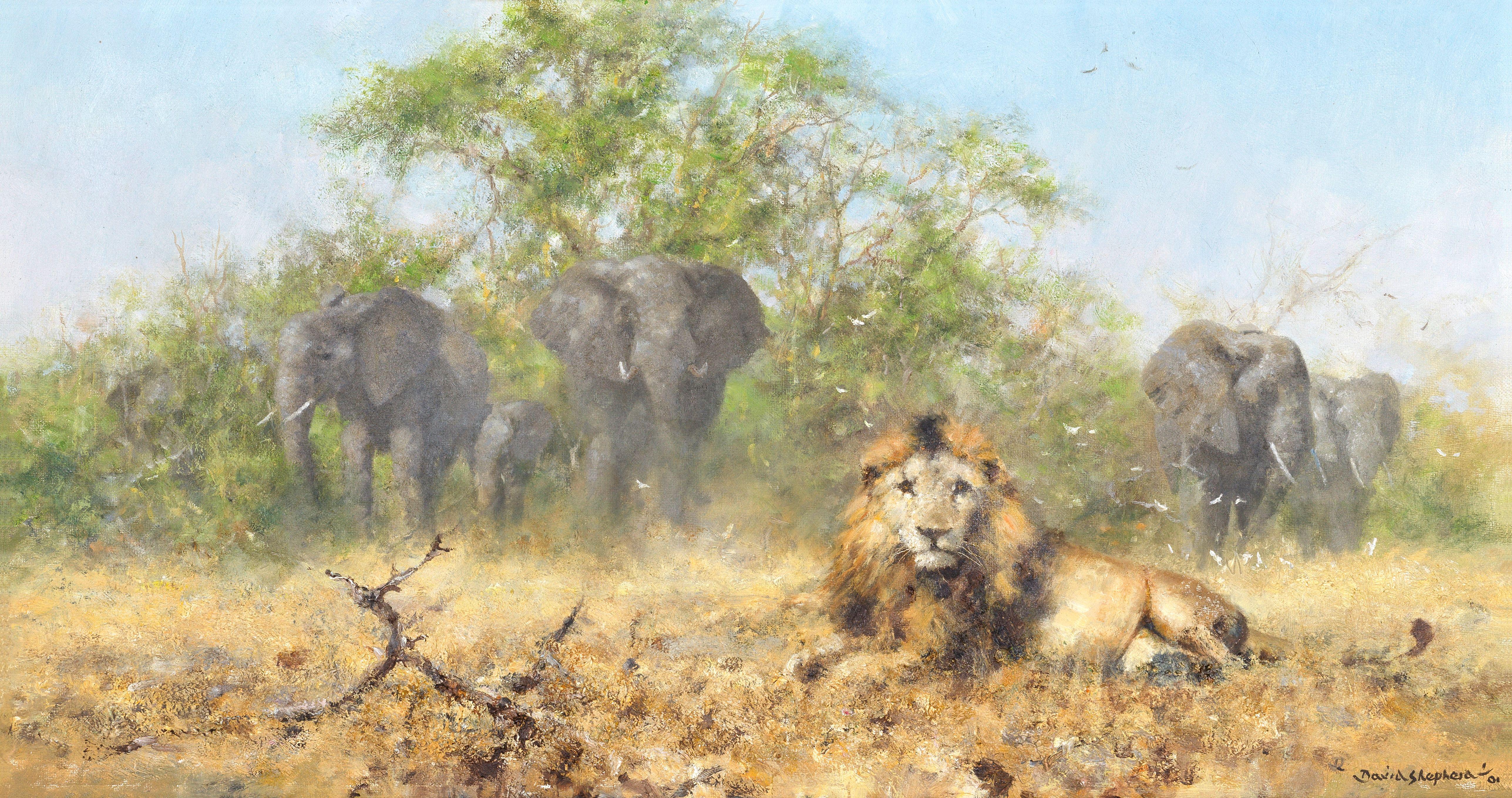 David Shepherd C.B.E. - Elephants and Lion