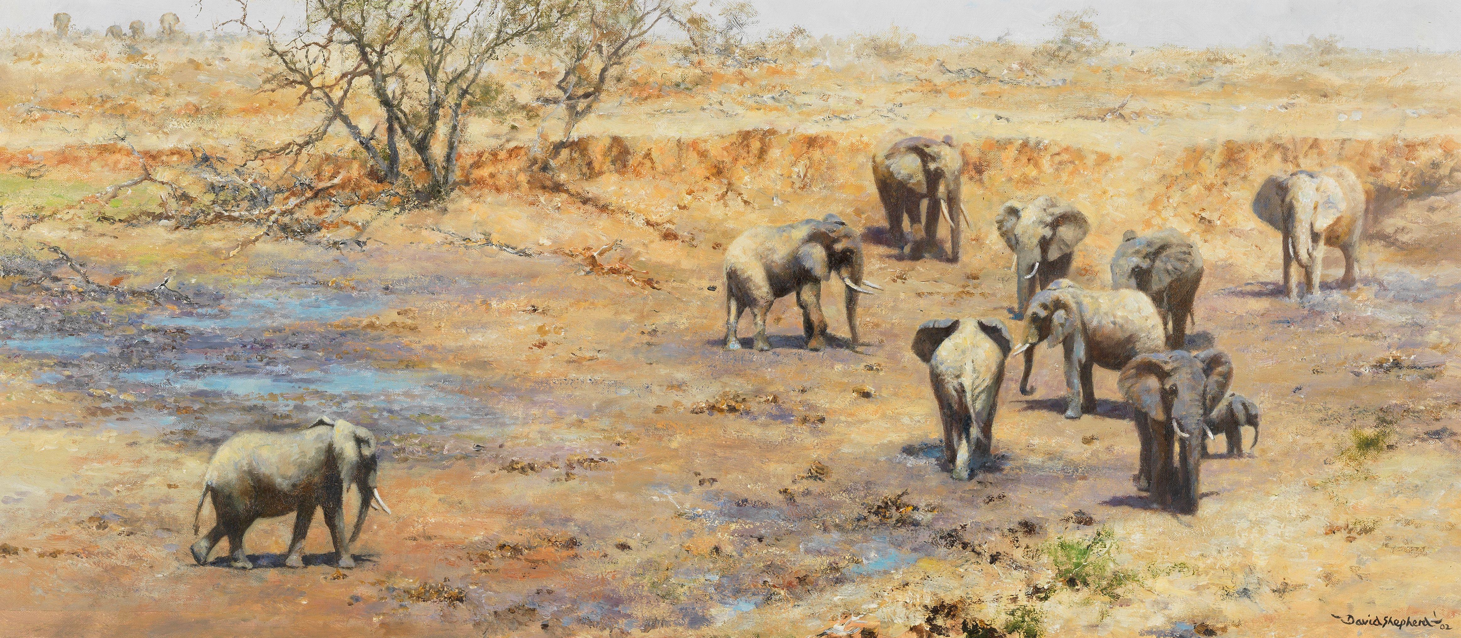David Shepherd C.B.E. - Elephants At The Watering Hole