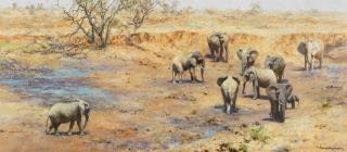 David Shepherd C.B.E. - Elephants At The Watering Hole