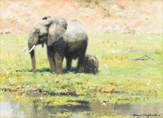 David Shepherd C.B.E. - In The Lagoon At Mfuwe, Luangwa Valley