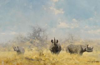 David Shepherd - Landscape with Three Rhinoceros