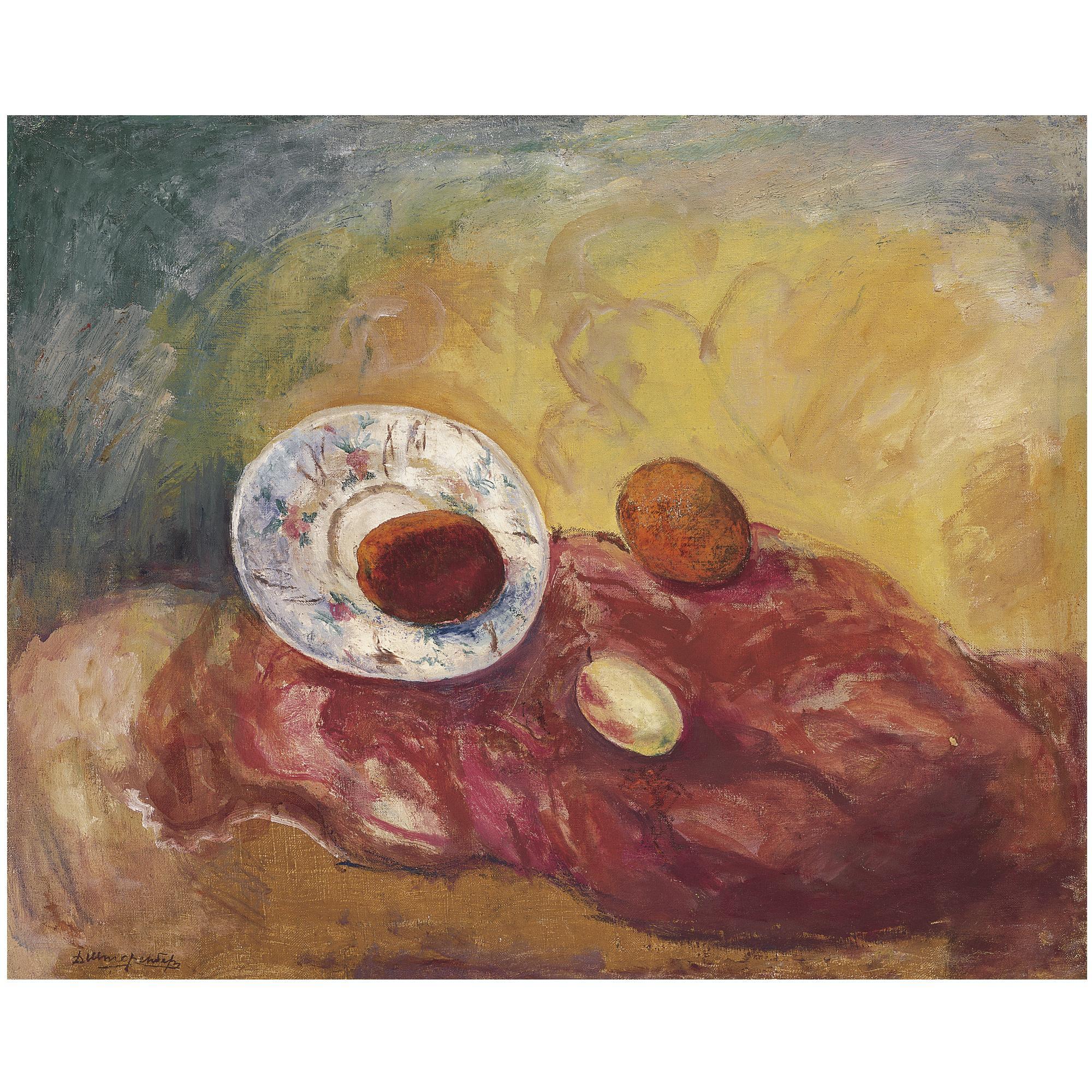 David Shterenberg - Fruit And Plate On A Red Background