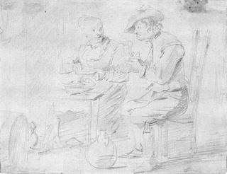 David Teniers II - A Couple Eating In An Interior, A Wine Barrel At The Left