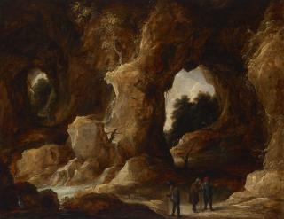 David Teniers II - A grotto with figures, a stag and stork