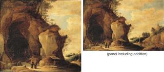 David Teniers II - A landscape with monks preparing food at a shrine in a cave