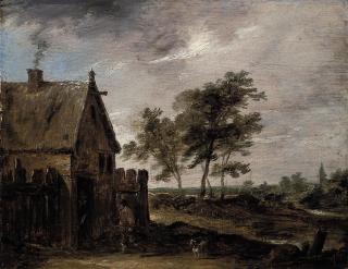 David Teniers II - A landscape with peasants gathering faggots outside a cottage