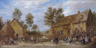 David Teniers II - A merry company gathering outside a tavern