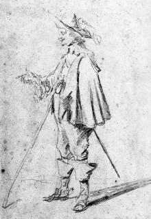 David Teniers II - A standing cavalier in profile to the right