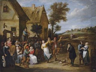 David Teniers II - A village inn with peasants dancing and making merry to the music of a fiddler