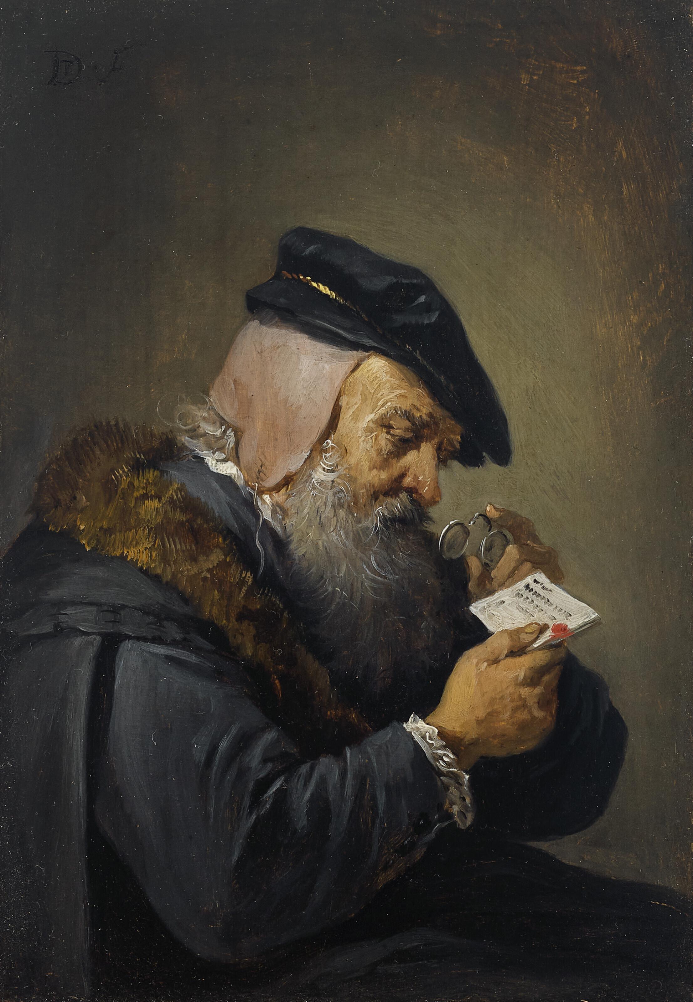 David Teniers II - An Elderly Man With Spectacles Reading A Letter - Allegory Of Sight(?)