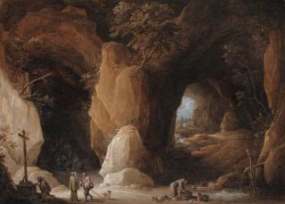 David Teniers II - Hermits at a grotto with travellers