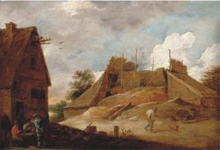 David Teniers II - Peasants outside an inn with a lime kiln beyond