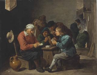 David Teniers II - Peasants Playing Cards In An Interior