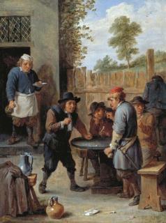 David Teniers II - Peasants Playing Dice Outside An Inn