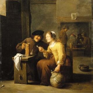 David Teniers II - Peasants smoking and drinking in a tavern