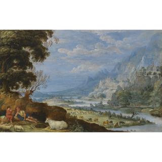 David Teniers The Elder - An Extensive River Landscape With Mercury And Argus
