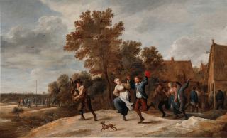 David Teniers the Younger - A dancing piper and his companions