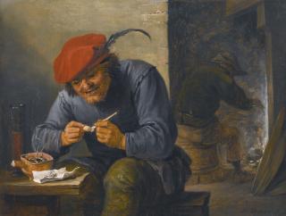 David Teniers The Younger - A Peasant Smoking At An Inn Table
