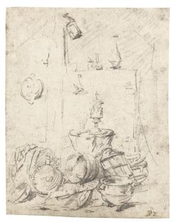 David Teniers The Younger - Kitchen Still Life With An Elaborate Cup And Other, Humbler Vessels