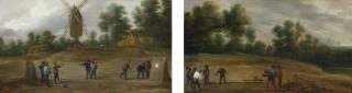 David Teniers The Younger - Peasants Practicing Archery; Peasants Playing Bowls