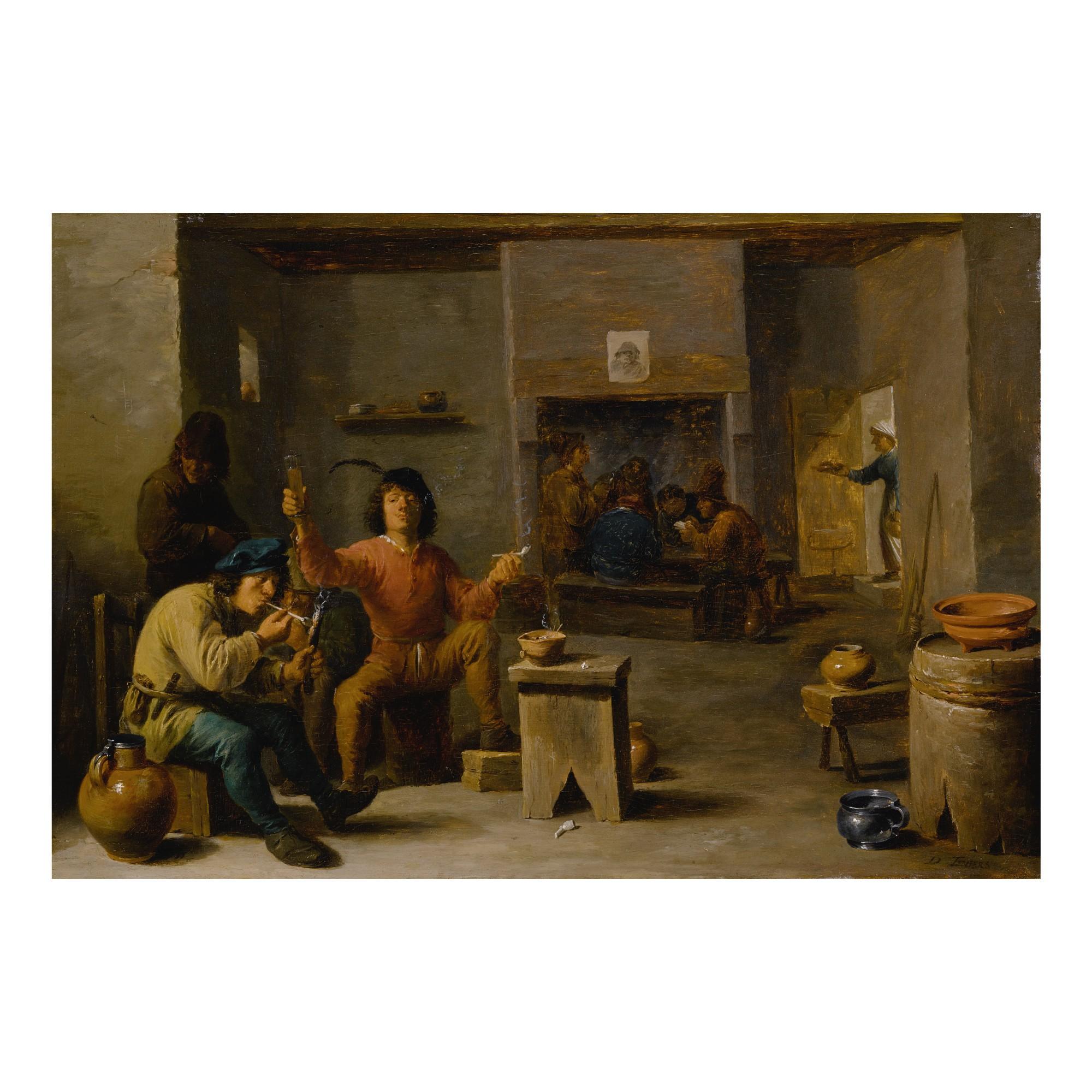 David Teniers The Younger - Peasants smoking and drinking in a tavern