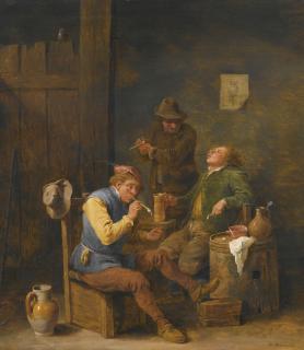 David Teniers The Younger - Three Smokers And Drinkers In A Tavern Interior