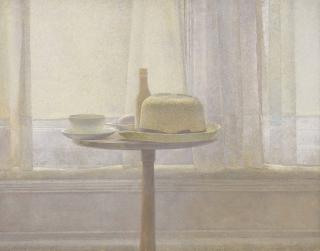 David Tindle, R.A. - Still life of objects on a pedestal table