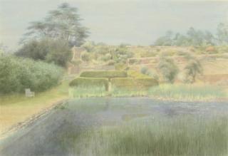 David Tindle - View of the lower pool and the terraced garden, Upton Park, Warwick