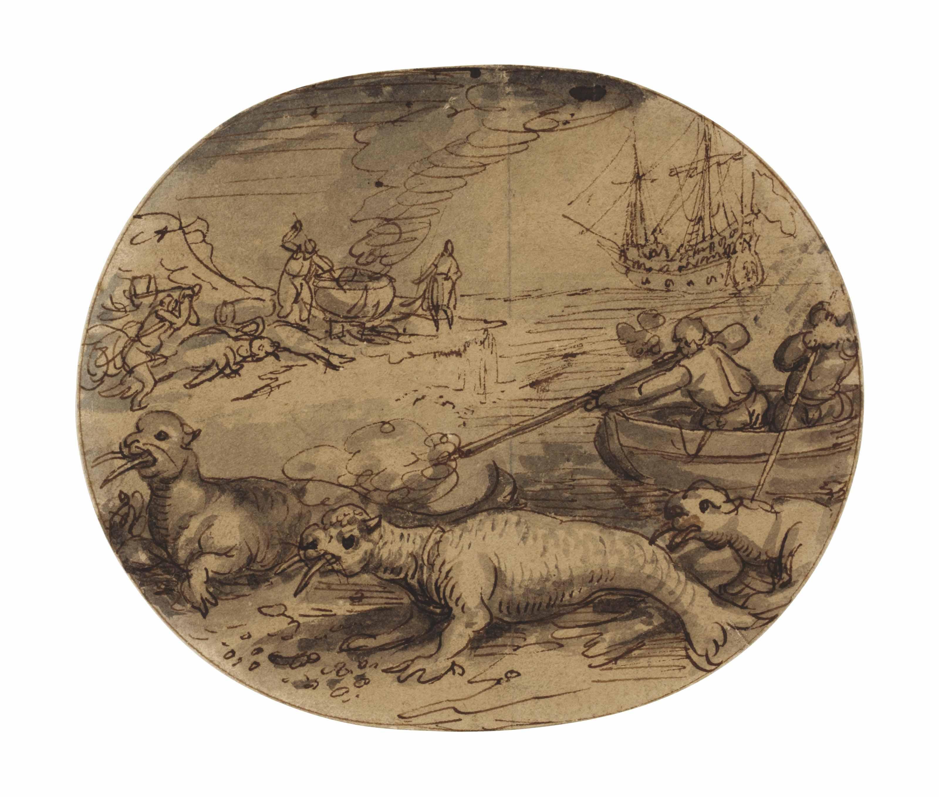 David Vinckboons I - A Walrus Hunt: A Design For The Border Of The \'Novissima Ac Exactissima Totius Orbis Terrarum\'