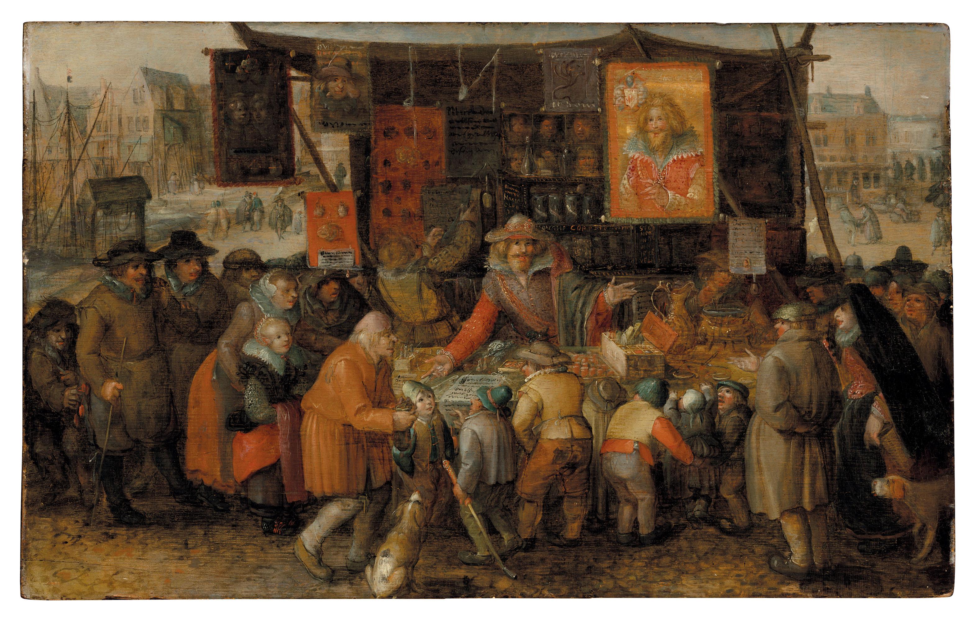 David Vinckboons - A quack selling potions and remedies in a square