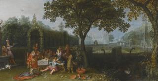 David Vinckboons - An Elegant Party In An Ornate Palace Garden
