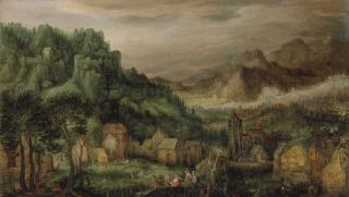David Vinckboons - An extensive mountainous landscape, with the Return from the  Kermesse