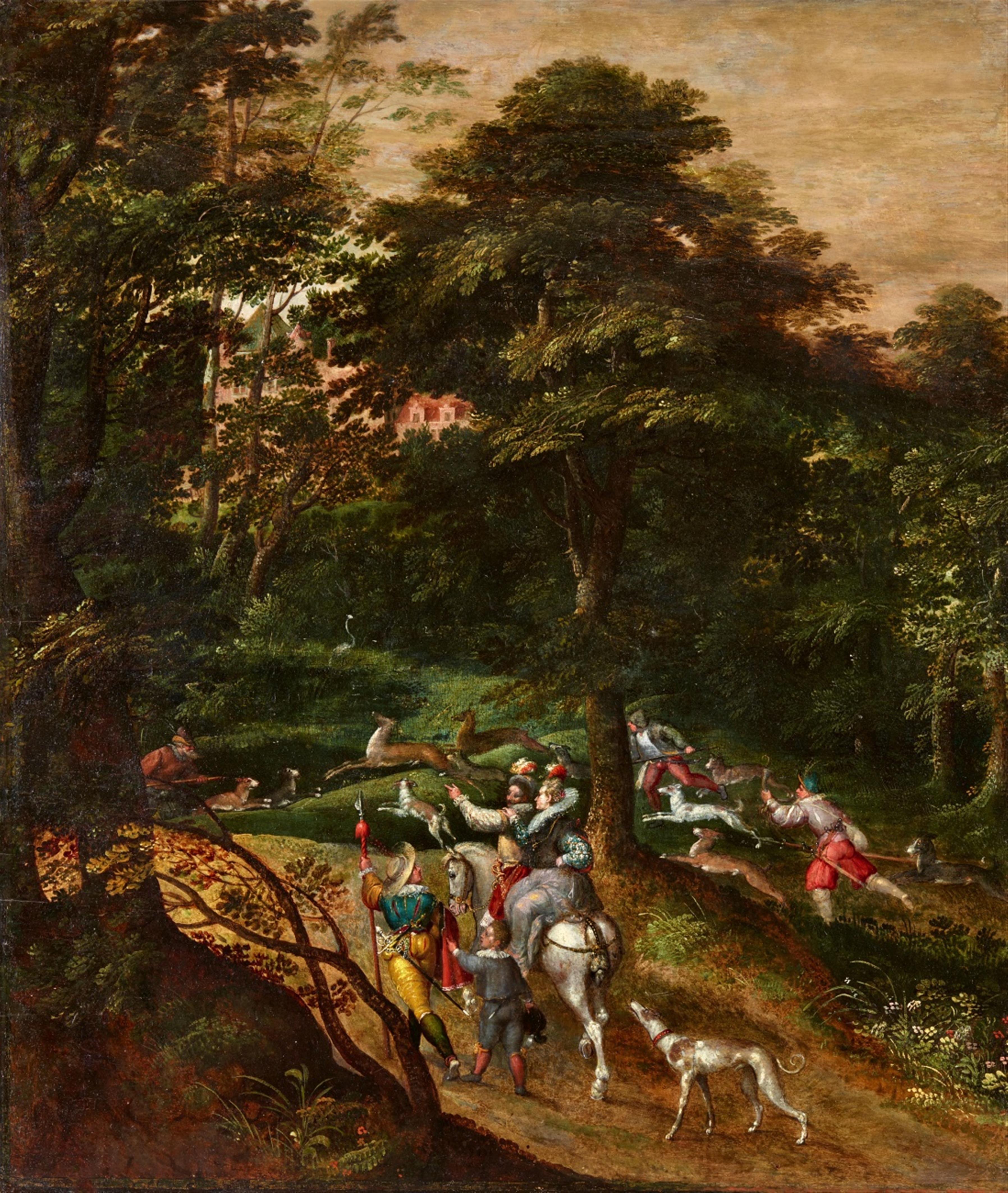 David Vinckboons - Waldlandschaft mit Hirschjagd