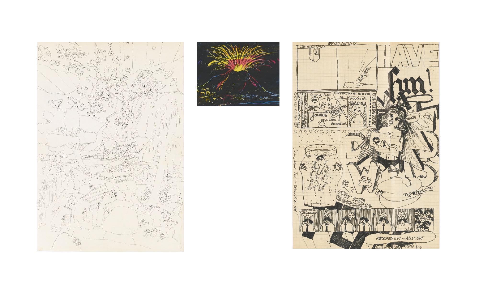 David Weiss - Vulkan, 1978 Acht Sänger Und Zwei Sängerinnen, Um 1970 - Recto/Verso Der Tägliche Witz, 1967 -  Recto/Verso